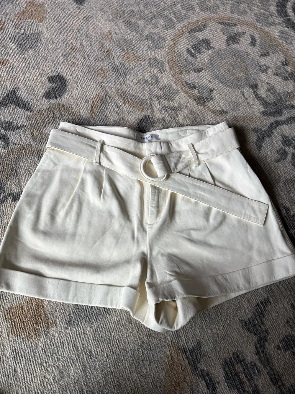 Frame leather High-Waist Cream Belted Women’s Shorts
